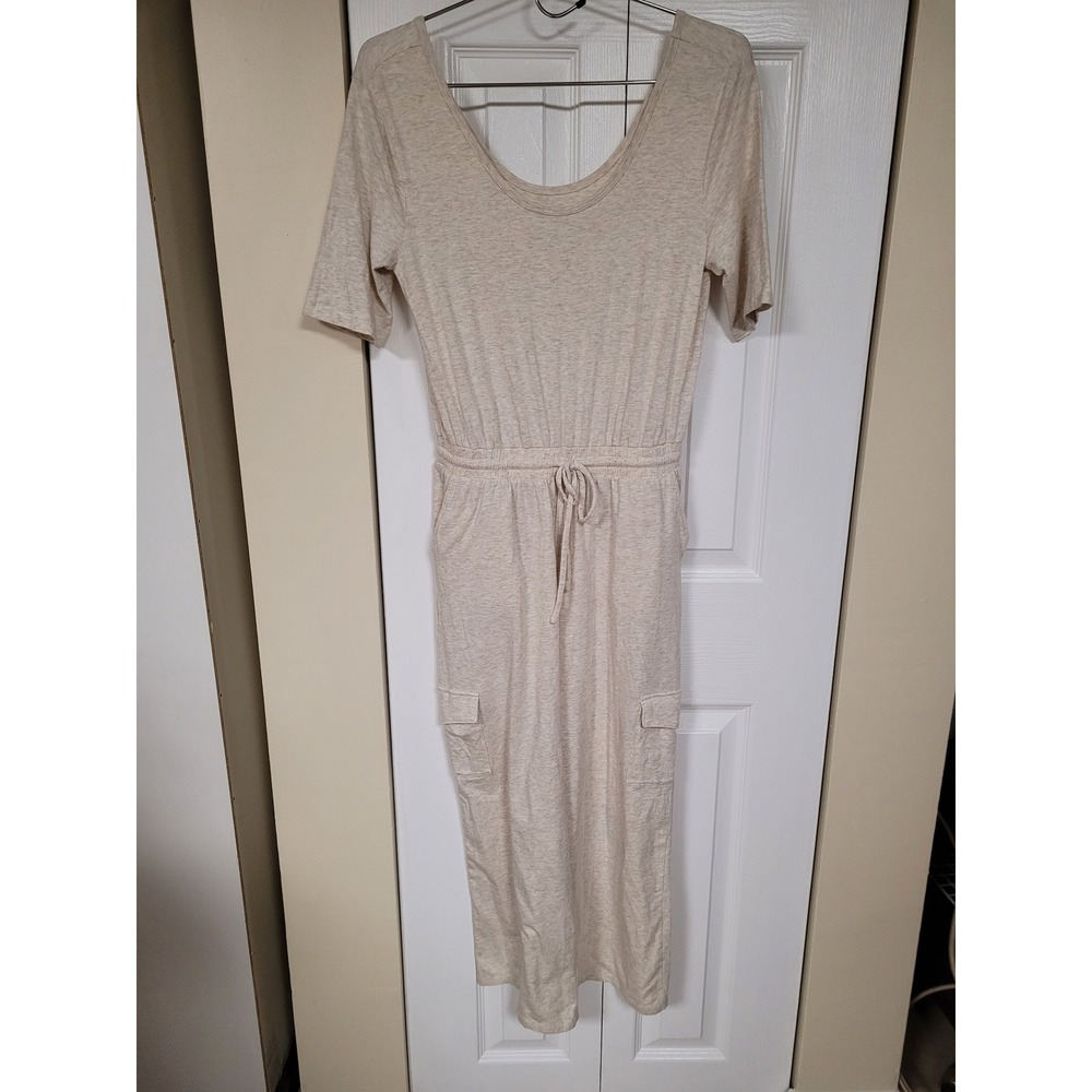 AnyBody Womens Oatmeal Heather Short Sleeve‎ Cargo Pocket Jumpsuit XXSP Petite